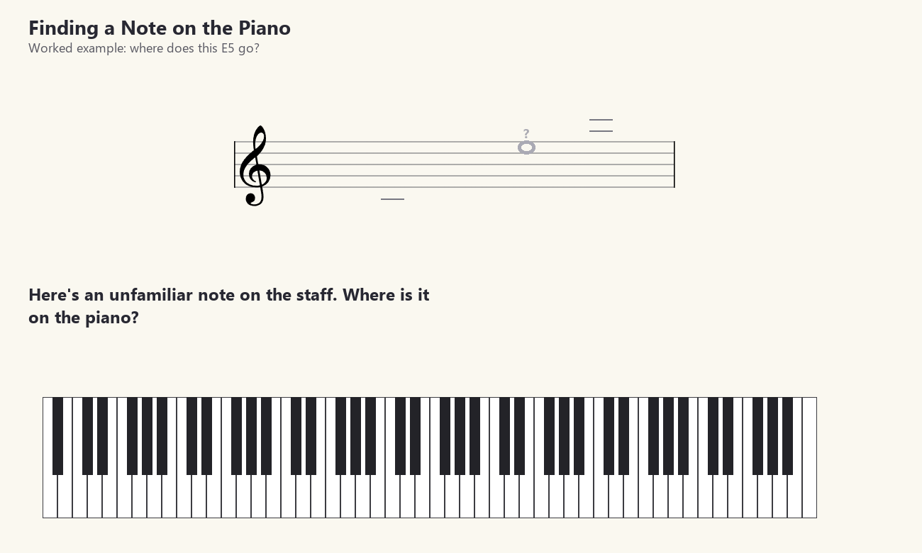 Three step process for locating a note on the piano from a guide note